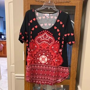 Black and Red Heart Paisley Top